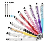 Bolígrafos 3 Piezas 2 en 1 Bling Crystal Diamond Pen Lápiz táctil Capacitivo con recambios de Recambio Puntas de Goma de Tinta Azul Negro para iPhone iPad Dispositivos con Pantalla táctil (Set 10)