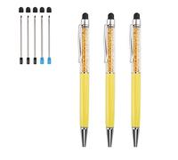 Bolígrafos 3 Piezas 2 en 1 Bling Crystal Diamond Pen Lápiz táctil Capacitivo con recambios de Recambio Puntas de Goma de Tinta Azul Negro para iPhone iPad Dispositivos con Pantalla táctil (Amarillo)
