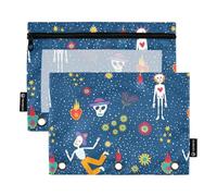 Bolígrafos con ventana transparente, esqueletos coloridos, Día de Muertos, bolsas grandes con cremallera reforzada, estuche para lápices con 3 anillos para escuela, oficina y hogar, multicolor, 2