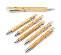 Bolígrafos de Bambú Personalizados con Grabado Láser, Bolígrafos de Madera con Nombre o Logo, Retráctiles con Tinta Negra, Regalos para Profesores, Empleados y Voluntarios (5, color madera)
