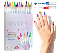Bolígrafos de barniz, estuche de 12 colores a base de agua, bolígrafos de doble punta de secado rápido para esmalte de uñas, para mujeres y niñas, arte de, punteado y dibujo creativo