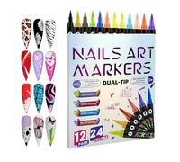 Bolígrafos de esmalte de uñas | Herramientas de manicura doble punta de 24 colores | Kit de bolígrafos y marcadores para uñas - Regalo para cumpleaños, Navidad, adultos, niñas, principiantes, arte y
