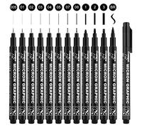 Bolígrafos de Punta Fina, Juego de 12 Color Negro Bolígrafos de Dibujo Fineliner, Rotuladores de dibujo resistentes para dibujar, escribir, ilustrar y hacer caricaturas