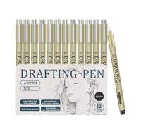 Bolígrafos de tinta - 12 marcadores impermeables de secado rápido, juego de micras, herramientas de dibujo ligeras de alta precisión, animación artística, dibujados a mano, práctica, viajes, estudio