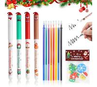 Bolígrafos Navideño 2025,4 Bolígrafos de Gel de Navidad,4 Bolígrafos de Gel Borrables Navideños,8 Recambios Borrables Canetas de Colores,Detalles Navidad para Niños,Estudiantes