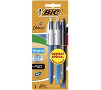 Bolígrafos originales BIC 4 Colours, paquete variado de 3, incluye bolígrafos Original, Grip y Pro de 4 colores con punta de 1 mm, azul, verde, rojo y negro (el embalaje puede variar)