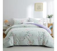 BOLINLIVING Funda de edredón Floral tamaño Queen de 3 Piezas, Funda de edredón de Flores con 2 Fundas de Almohada, Juego de Ropa de Cama Floral Suave Verde Salvia y Morado para Todas Las Estaciones,