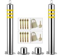 Bollards fijos de seguridad, Plata de los bolardos 2PC del poste estacionamiento acero inoxidable con las tiras reflexivas(650x76mm/25.5x3in)