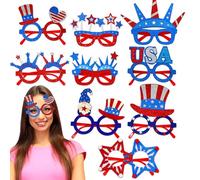 Bollisate Gafas de sol del 4 de julio para adultos, gafas de sol del 4 de julio,Decoraciones de gafas de fría | Accesorios de 9 pares para favores de fiesta, barbacoas del patio trasero, fotomatones y