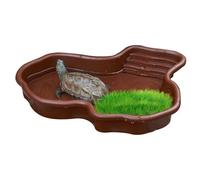 Bollisate Piscina de baño para reptiles con rampa y soporte para tomar el sol, baño de tortuga, drenaje inferior de agua circulante, lavabo decorativo de paisajismo, para tortuga, camaleón, hámster