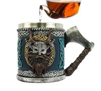 Bollisate Taza de cerveza gótica, taza de cerveza de calavera de cuerno de acero inoxidable, tazas de cerveza vikingas, tazas de café de acero inoxidable de 450 ml, jarra de calavera vikinga, taza de