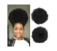 Bollos desordenados de cabello humano Afro Puff Cordón cola de caballo for mujer, 8/10 pulgadas Sintético Afro Rizado Rizado Extensión de moño Postizos Clip en Cordón Postizos de cola de caballo Pieza