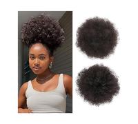 Bollos desordenados de cabello humano Afro Puff Cordón cola de caballo for mujer, 8/10 pulgadas Sintético Afro Rizado Rizado Extensión de moño Postizos Clip en Cordón Postizos de cola de caballo Pieza