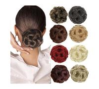 Bollos desordenados de cabello humano Clip de moño de pelo sintético en extensiones de cabello de cola de caballo Clip de garra de moño de estilo de flores en Updo Postizo de cola de caballo for mujer
