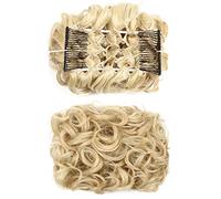 Bollos desordenados de cabello humano Extensión de moño, bandeja for platos, postizos de cola de caballo for mujeres, postizo de moño desordenado, pelo sintético Updo rizado, pinzas de peine de extens