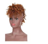 Bollos desordenados de cabello humano Extensiones de cabello Mohawk con clip for mujeres negras, extensiones de cola de caballo de moño de pelo alto con flequillo sintético corto rizado Pieza de pelo