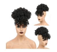 Bollos desordenados de cabello humano Extensiones de moño for mujeres negras Afro High Puff Hair Bun Cordón Cola de caballo con flequillo Corto sintético Kinkys Clips de cola de caballo rizados en el
