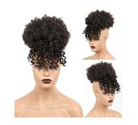 Bollos desordenados de cabello humano Extensiones de moño for mujeres negras Afro High Puff Hair Bun Cordón Cola de caballo con flequillo Corto sintético Kinkys Clips de cola de caballo rizados en el