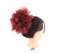 Bollos desordenados de cabello humano Moño Piezas de cabello sintético Extensiones de moño for mujeres negras Extensión de cola de caballo con cordón sintético Afro Puff Cabello rizado corto afro Piez