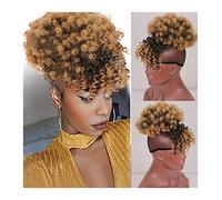 Bollos desordenados de cabello humano Puff Extensiones de cola de caballo con flequillo Envoltura Updo Postizo Cordón Cola de caballo con flequillo, Sintético Kinky Curly Afro Hair Cola de caballo con