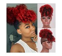 Bollos desordenados de cabello humano Puff Extensiones de cola de caballo con flequillo Envoltura Updo Postizo Cordón Cola de caballo con flequillo, Sintético Kinky Curly Afro Hair Cola de caballo con