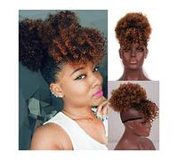 Bollos desordenados de cabello humano Puff Extensiones de cola de caballo con flequillo Envoltura Updo Postizo Cordón Cola de caballo con flequillo, Sintético Kinky Curly Afro Hair Cola de caballo con
