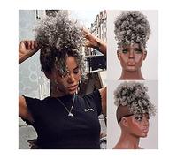 Bollos desordenados de cabello humano Puff Extensiones de cola de caballo con flequillo Envoltura Updo Postizo Cordón Cola de caballo con flequillo, Sintético Kinky Curly Afro Hair Cola de caballo con