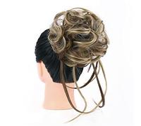 Bollos desordenados de cabello humano Scrunchies con banda elástica for el pelo for mujer, moño desordenado, extensiones de moño de pelo sintético largo y despeinado, cabello ondulado, postizos de col