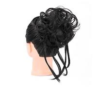 Bollos desordenados de cabello humano Scrunchies con banda elástica for el pelo for mujer, moño desordenado, extensiones de moño de pelo sintético largo y despeinado, cabello ondulado, postizos de col
