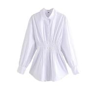 Bollrllr Blusa de mujer con cintura elástica, plisada, color blanco, para oficina, para mujer, Como Pic Ls9023cc, XS