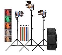 BOLLUMA Fresnel - Kit de foco de tungsteno de 150 W, iluminación continua, proyector con lámpara halógena, filtro de gelatina, abrazaderas, soporte de luz y bolsa de transporte para estudio de vídeo y