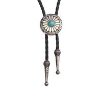 Bolo Tie Rodeo Cowboy - Corbata de piel para hombre, mujer, collar de cuero con piedra turquesa, plateado, turquesa, cuero
