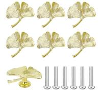 Boloest 6 manijas de perilla en forma de hoja de Ginkgo, manijas doradas para cajones de gabinetes, armarios, muebles