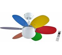 Bastilipo - Bolonia Dc, Ventilador De Techo Con Motor Dc, Mando A Distancia, 75cm, 6 Aspas, Multicolor/ Blanco, Luz Led 3 Tonos, Chasis Ba