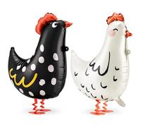 Bolosa 2 globos de aluminio de gallina, globos de papel de aluminio, decoración de fiesta de animales de granja de pollo blanco y negro, 45 x 42 cm, decoraciones de cumpleaños temáticas de granja para
