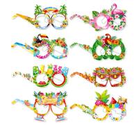 Bolosa Gafas de fiesta hawaianas, 8 piezas de accesorios de fiesta Luau, accesorios tropicales para fotomatón con diseños de flamenco, piña y loro, para Luau, cumpleaños de verano, playa, fiesta de