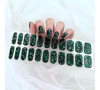 Boloshine 22Pcs Pegatinas de Gel para Uñas Semicurado, Brillantina Perdurable Uñas Gel Pegatinas UV Nail Stickers, Autoadhesivas Manicura Francesa para Mujeres Niñas (Resplandor Verde Esmeralda)