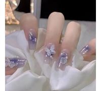 Boloshine 24 Piezas Uñas Postizas Medianas, Press on Nails Mariposas Volando Entre Flores Acrílicas Cubierta Completa Uñas Falsas Artificiales para Mujeres y Niñas Decoración Arte de Uñas