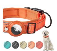 Boloshine Airtag Collar de Perro Reflectante y Acolchado para Apple AirTag, Ajustable Táctico Nailon para Perros Pequeño, Mediano y Grande (Naranja, XL)