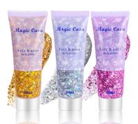 Boloshine Purpurina Cara, 3pcs Purpurina Corporal Gel para Cara Pelo Uñas, Lentejuelas de Sirena Gel Chunky Glitter para Maquillaje Festival Fiesta Decoración (Dorado+Plateado+Rosa)