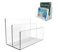 Boloyo Acrylic File Holder,1PC 2 Sections Clear File Organizer Mail Letter Sorter Desktop Folder Holder for Home Office School Envelope Bill Filling Paper Document