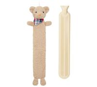 Bolsa Agua Caliente con Funda de Felpa- Botella Agua Caliente de Caucho Natural, 1 Litro - Funda de Animal de Peluche - Regalos Navidad (Oso Largo)