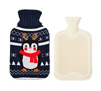 Bolsa agua caliente con funda,funda punto suave,a prueba fugas,1 L,de PVC,bolsa agua caliente con tapa,calor a largo plazo,alivio del dolor,gran regalo paramujeres,hombres ni?os,azulmarino C