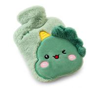 Bolsa Agua Caliente PVC, 1000 ml, Dinosaurio verde, 17 cm | Funda protectora , Botella térmica reutilizable, abdominal doméstico, Para hogares en invierno