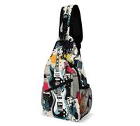 Bolsa bandolera con patrón de música rock para adultos, bolsa cruzada con múltiples bolsillos, mochila para festivales, entrenamiento, viajes