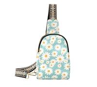 Bolsa bandolera pequeña con correa ajustable para mujer, diseño de margaritas, color azul claro, Margarita Azul Claro, Mochilero
