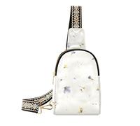Bolsa bandolera pequeña con diseño de libélula y flores beige para mujer, bolsa cruzada, riñonera, bolsa de pecho, bolsas de cinturón con correa ajustable, Flores Beige Libélula, Mochilero
