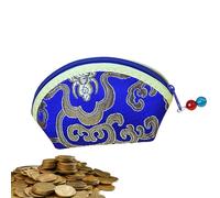 Bolsa bordada para monedas, bolsa de monedas china, exquisita bolsa de monedero, bolsa de almacenamiento de joyas con cremallera para mujer, bolsa de joyería bordada con flores, Blue, Refer to