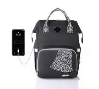 Bolsa cambiadora de pañales for bebé con puerto USB, moderna mochila de viaje con estampado de leopardo de gran capacidad, adecuada for viajes de mamá y papá, bolsa de camping al aire libre(Gery)