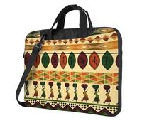 Bolsa clásica delgada para laptop, estilo bohemio, con estampado tradicional africano con correa para el hombro y asa, maletín ergonómico y bolsa de mensajero, Black, 15.6 inch